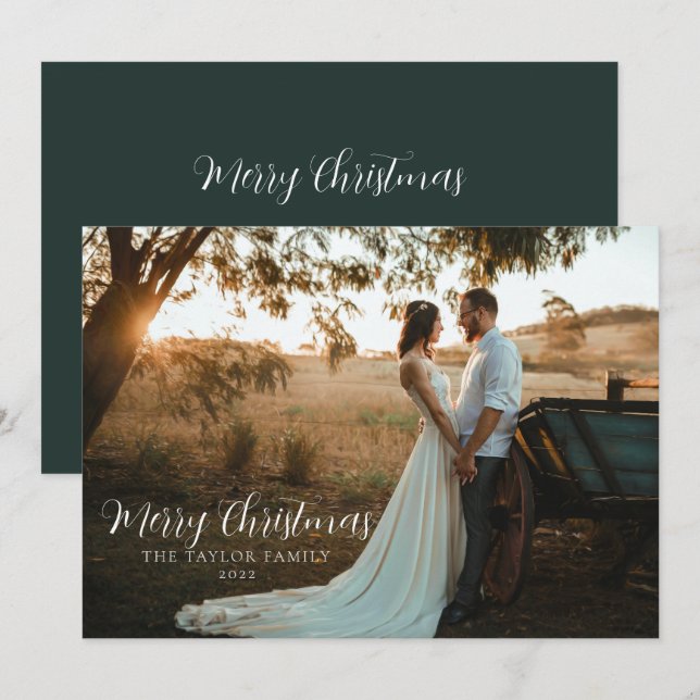 Modern Boho Stylish Grön Jul Par Foto Julkort (Fram/baksida)