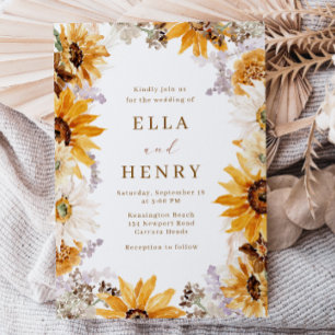 Modern Boho Sunblomma Bröllop Inbjudningar