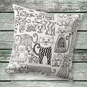 Modern Boho Svart och Vitt Kattmönster Kudde