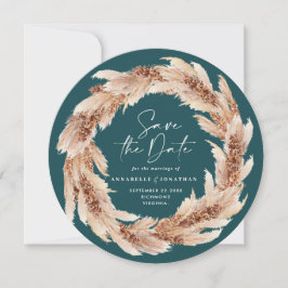 Modern boho teal pampas-gräsfoto spara datumet inbjudningar