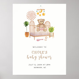 Modern Boho Teddybjörn Nurseries Babyshower Välkom Poster