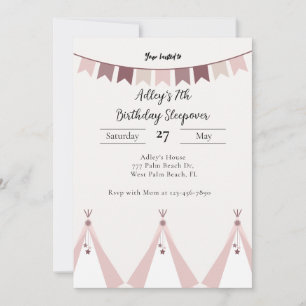 Modern Boho Teepee Sleepover Birthday-inbjudan Inbjudningar