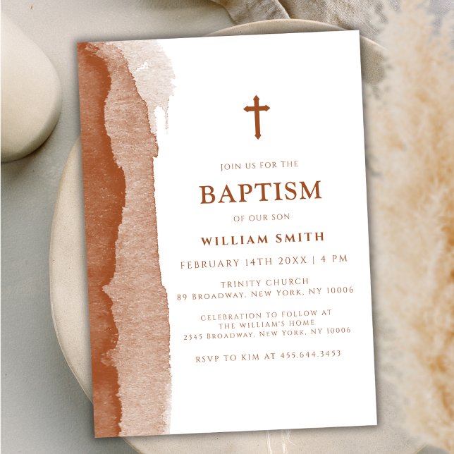Modern Boho Terracotta Abstrakt Boy Baptism Inbjudningar (Modern Boho Terracotta Abstract Boy Baptism Invitation)