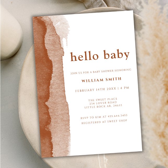 Modern Boho Terracotta Abstrakt Boy Shower Inbjudningar (Modern Boho Terracotta Abstract Boy Baby Shower Invitation)
