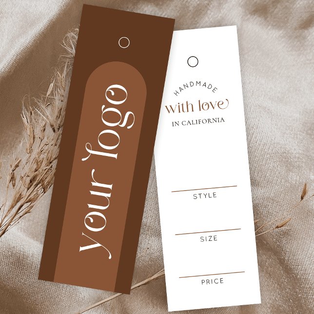 Modern Boho Terracotta Boutique Clothing Pris Märk Litet Visitkort (Modern boho clothing hang tag with editable terracotta background and and a minimal design)
