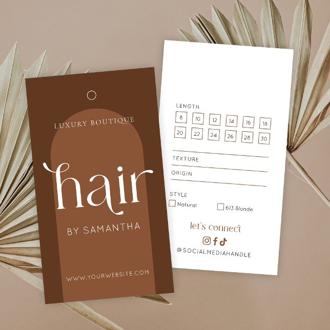 Modern Boho Terracotta Hair Extensions hängMärkre Visitkort (Modern boho hair extensions hang tags - you can edit all colors to make your branded hang tag labels)
