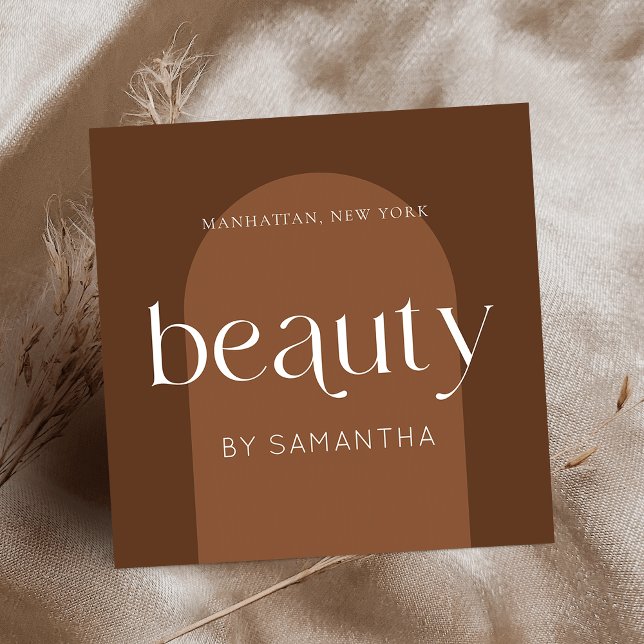 Modern Boho Terracotta Lash Brows Beautician Fyrkantigt Visitkort (Bohemian beauty salon & aestheticians business cards featuring terracotta background  & modern font )