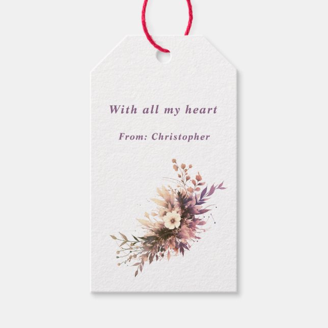 Modern Boho Terracotta Mauve Floral Wedding Presentetikett (Framsidan)
