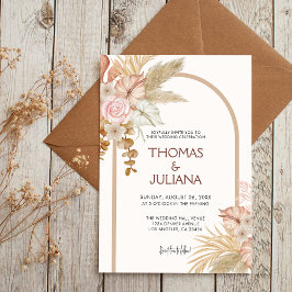 Modern Boho Terracotta Pampas Grass Bröllop Inbjudningar