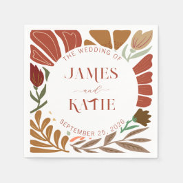 Modern Boho Terracotta Retro Blommigt Bröllop Pappersservett