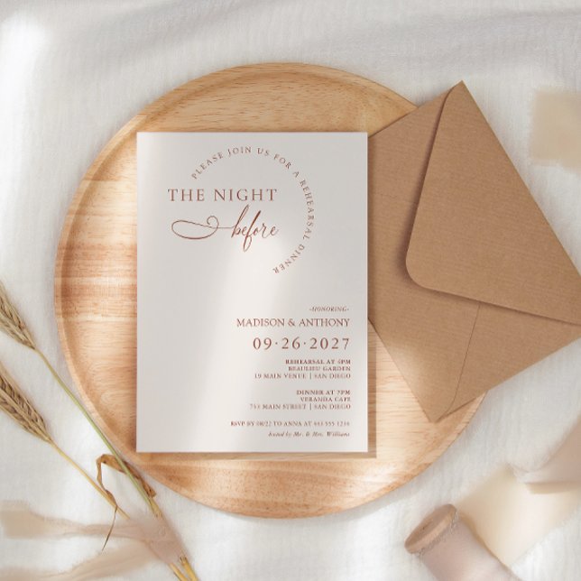 Modern Boho Terracotta Script Rehearsal Dinner Inbjudningar (Skapare uppladdad)