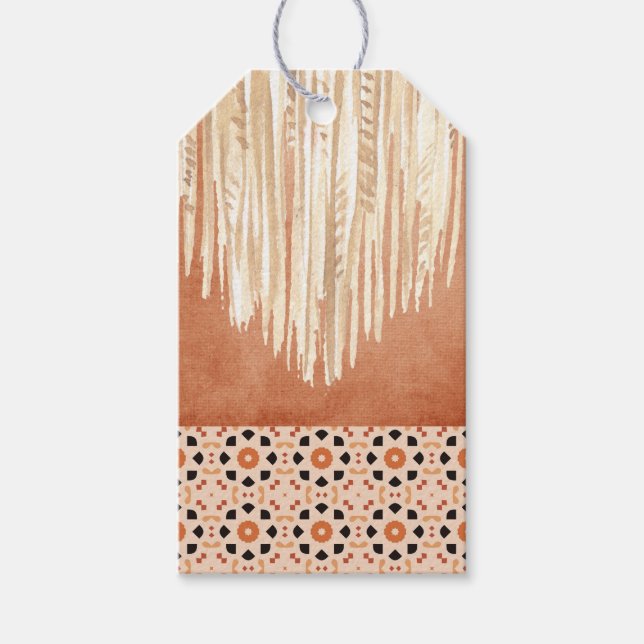 Modern Boho Terracotta Tile Macrame Presentetikett (Framsidan)