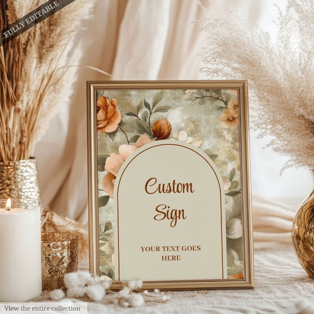 Modern Boho Terrakotta Beige Olivgrön Blommig Anpa Poster (Modern Boho Terracotta Beige Olive Floral Custom Sign)