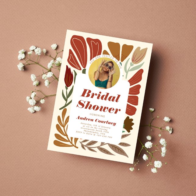 Modern Boho Terrakotta Blommig Bröllopsdusch Foto Inbjudningar (Skapare uppladdad)