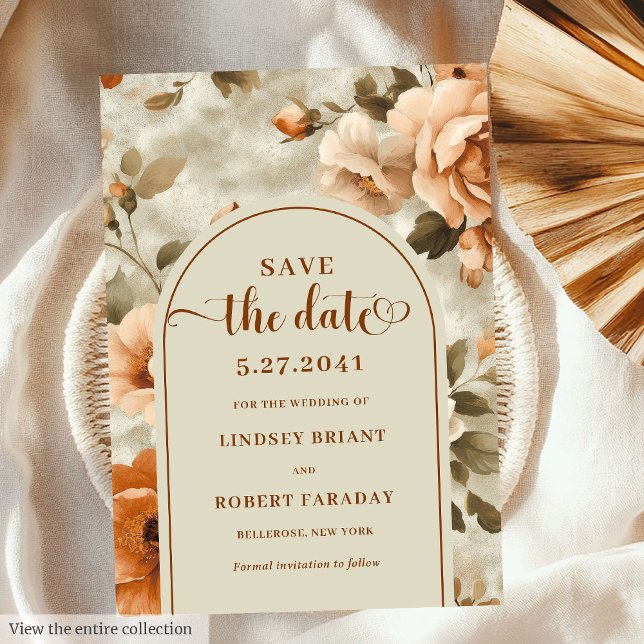Modern Boho Terrakotta Oliv Blommig Spara Datum Inbjudningar (Modern Boho Terracotta Olive Floral Save The Date)