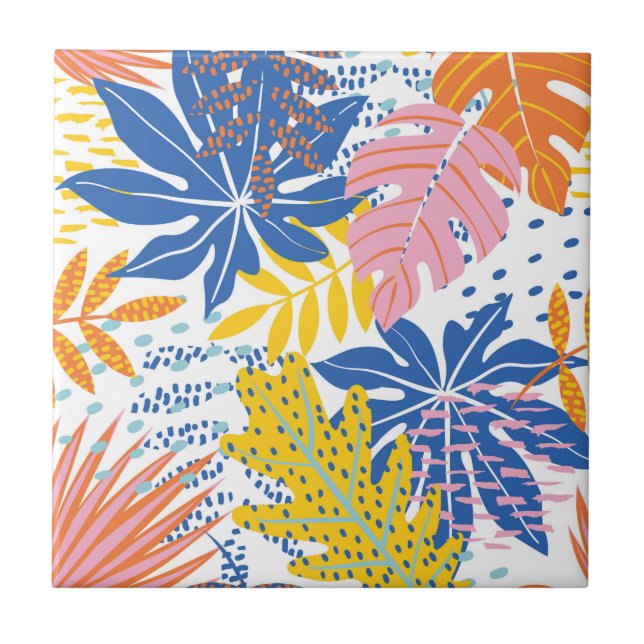 Modern Boho Tropical Jungle Handflatan Lövs Kakelplatta (Framsidan)