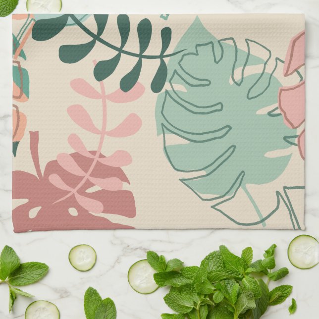 Modern Boho Tropical Monstera Plant Kitchen Towels Kökshandduk (Vikta)