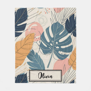 Modern Boho Tropiska Blad Abstrakt Fleecefilt
