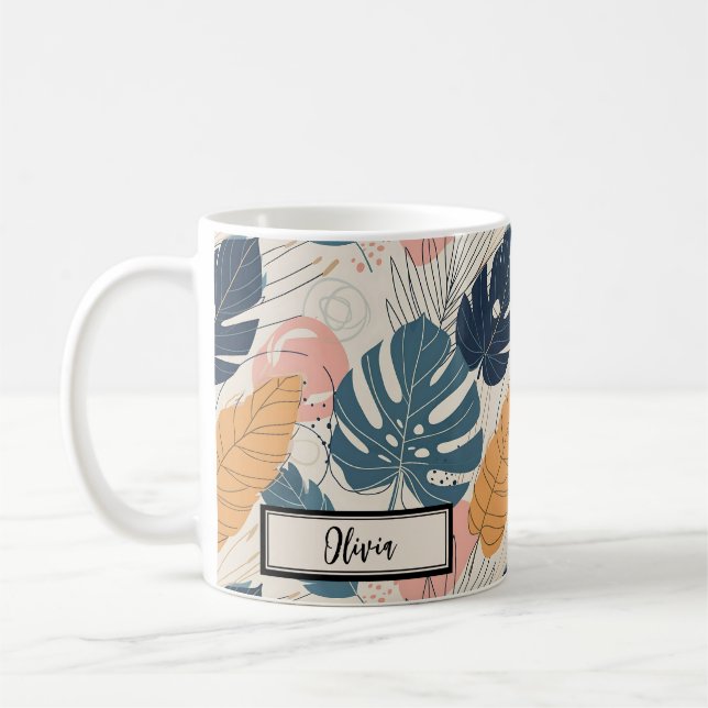 Modern Boho Tropiska Blad Abstrakt Kaffemugg (Vänster)