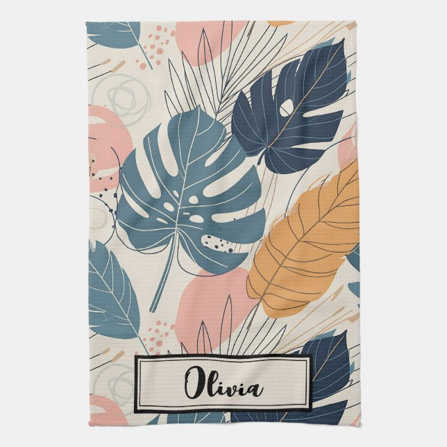 Modern Boho Tropiska Blad Abstrakt Kökshandduk (Vertikal)