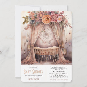 Modern Boho-vagga Drömfångare Mobil Baby Shower Inbjudningar