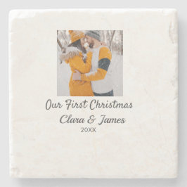 Modern boho vår första jul fotonamn parnamn  stenunderlägg