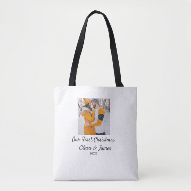 Modern boho - vårt första julfoto namn tygkasse (Framsida)