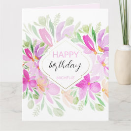 Modern Boho Vattenfärg Blommor i Rosa Syren Kort