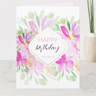 Modern Boho Vattenfärg Blommor i Rosa Syren Kort