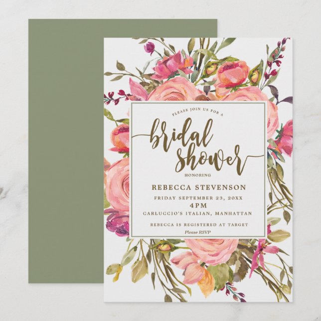 modern boho vild-blomma inbjudningskort för möhipp (Fram/baksida)