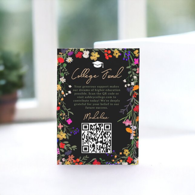 Modern boho vild blommor i studenten College Fund Tilläggskort (Modern boho wild flowers graduation college fund enclosure card)