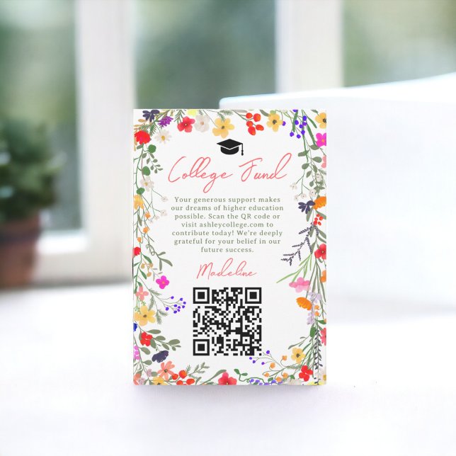 Modern boho vild blommor i studenten College Fund Tilläggskort (Modern boho wild flowers graduation college fund enclosure card white)