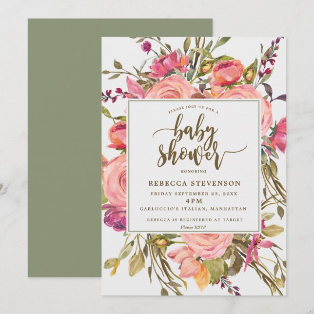 Modern boho-vild-blomsterduschinbjudan inbjudningar (Fram/baksida)