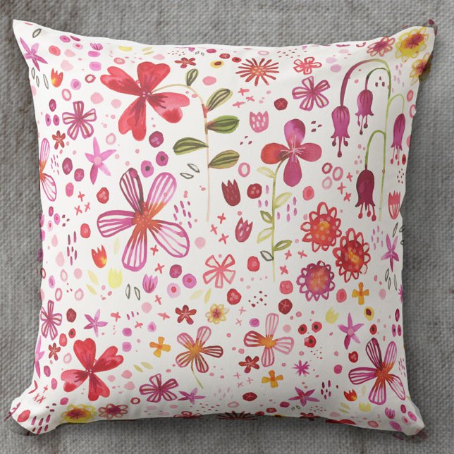 Modern Boho Vild Flower Watercolor Dekorativ kudde (Watercolor boho floral painting art pillow)