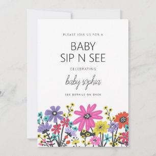 Modern Boho Vilda Blommor Baby Drick Och Se Inbjudningar