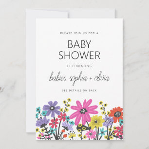 Modern Boho Vilda Blommor Tvilling Förlossningsfes Inbjudningar