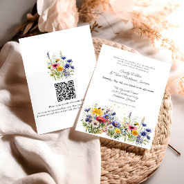 Modern Boho Vildblomma QR-kod Bröllop Inbjudningar