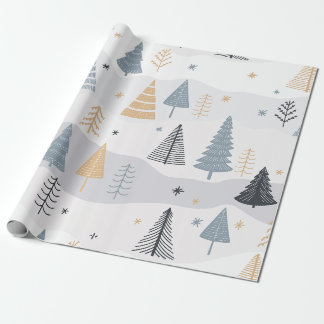 Modern Boho Vinter Tallträds Mönster Presentpapper
