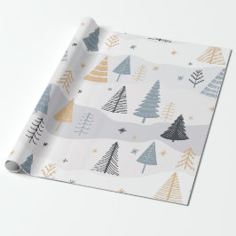 Modern Boho Vinter Tallträds Mönster Presentpapper