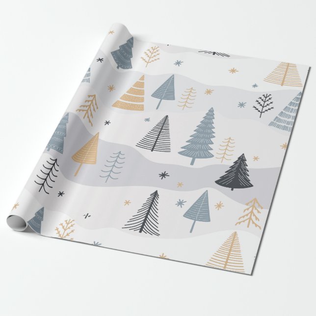 Modern Boho Vinter Tallträds Mönster Presentpapper (Utrullad)
