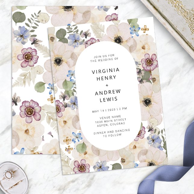 Modern Boho Watercolor Blommig Bröllopsinbjudan Inbjudningar (Modern Boho Watercolor Floral Wedding Invitation by Painted Paperie
)