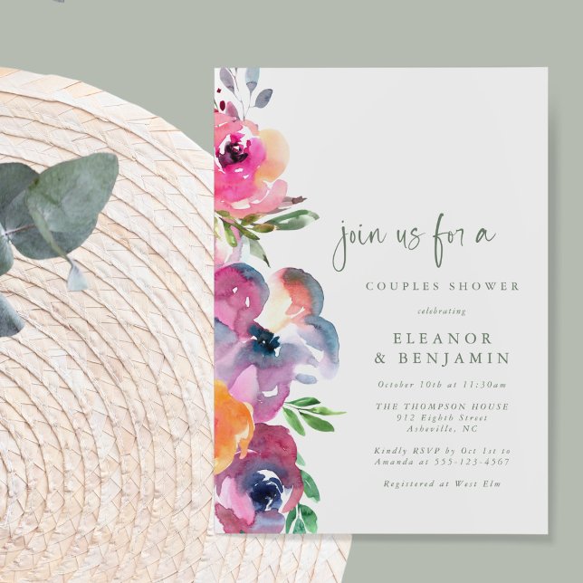 Modern Boho Watercolor Flower Par Shower Inbjudningar (Skapare uppladdad)