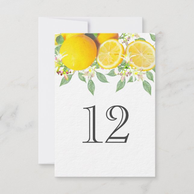 Modern Boho Watercolor Lemon Bröllop Bordsnummer (Framsida)