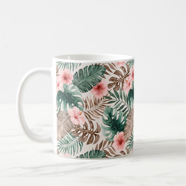 Modern Boho Watercolor Tropical Blommigt  Kaffemugg (Vänster)