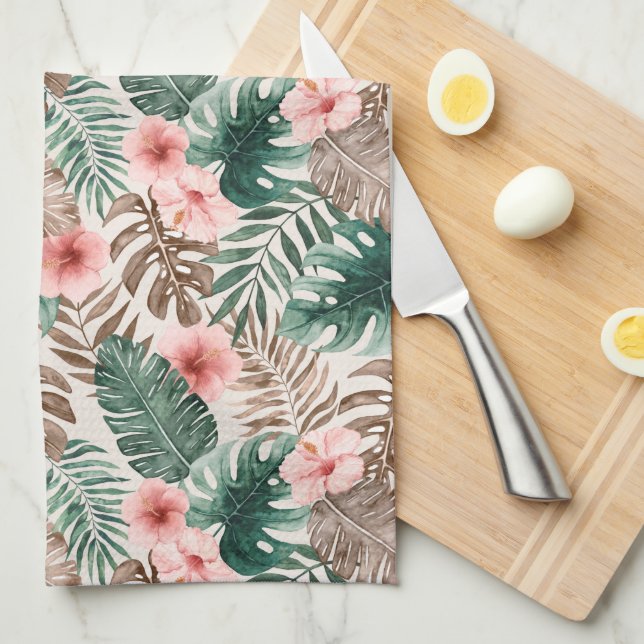 Modern Boho Watercolor Tropical Blommigt Kökshandduk (Vikt i Fjärdedel)