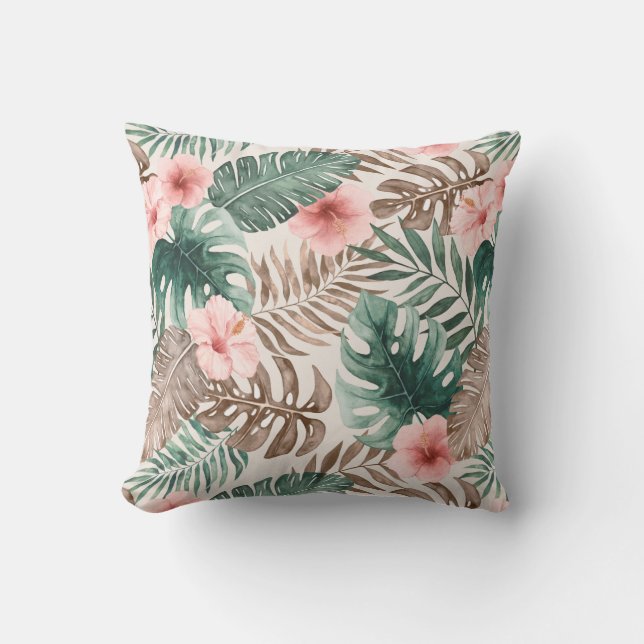 Modern Boho Watercolor Tropical Botanical Kudde (Framsida)