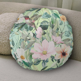 Modern Boho Watercolor Wildblomma Rund Kudde
