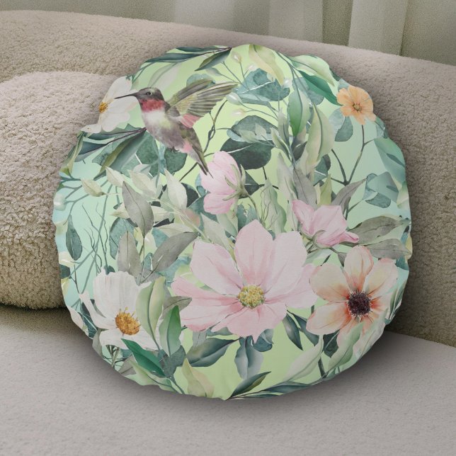 Modern Boho Watercolor Wildblomma Rund Kudde (Skapare uppladdad)