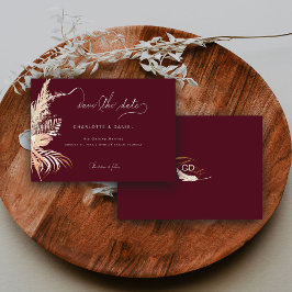 Modern Boho Whimsical Kalligrafi Skrift Burgunderr Spara Datumet