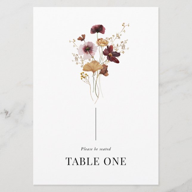 Modern Boho Wildblomma Bröllop Bord Namn nummer Inbjudningar (Framsida)